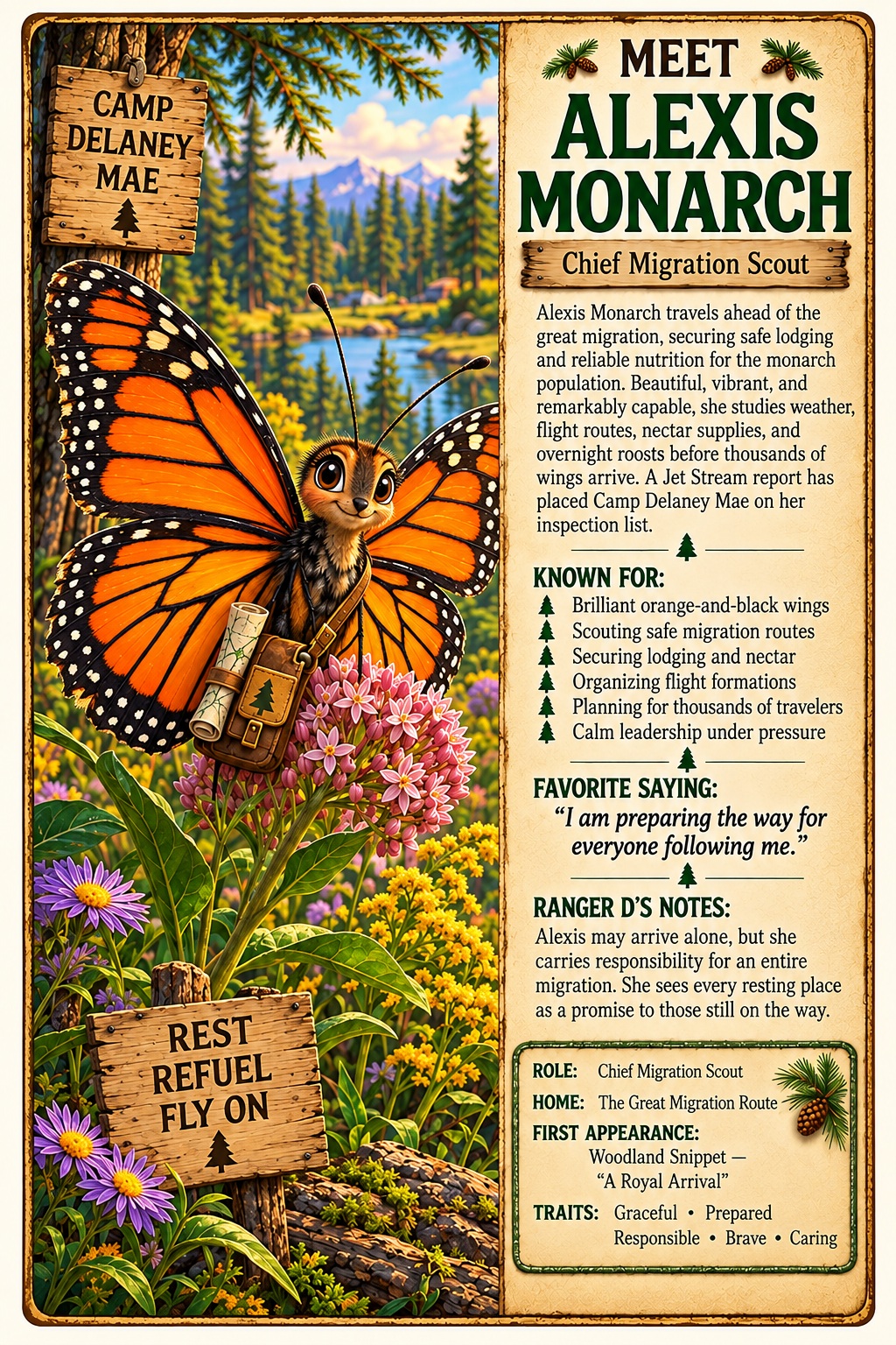 Alexis Monarch, Chief Migration Scout character card