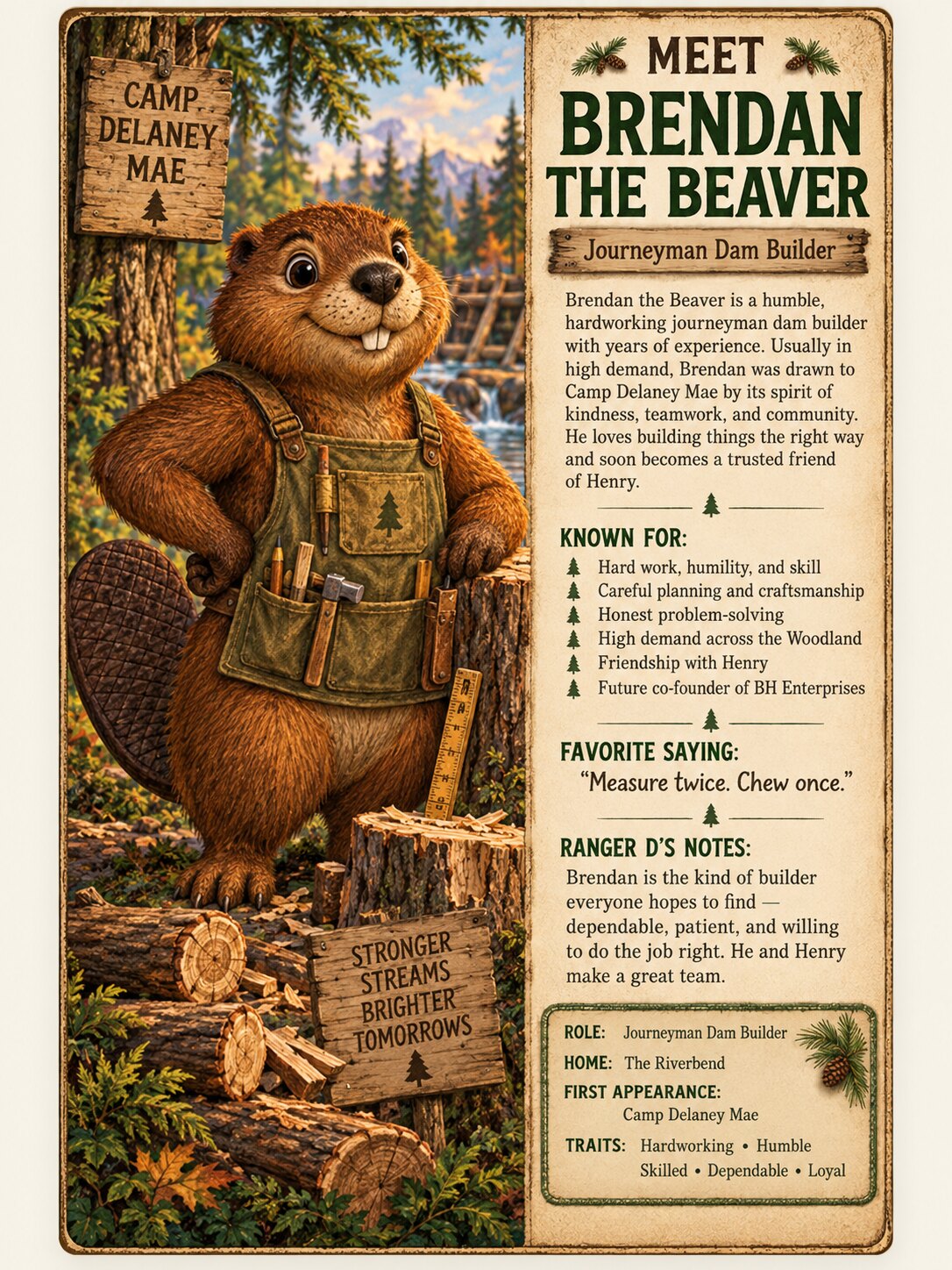 Brendan the Beaver character card