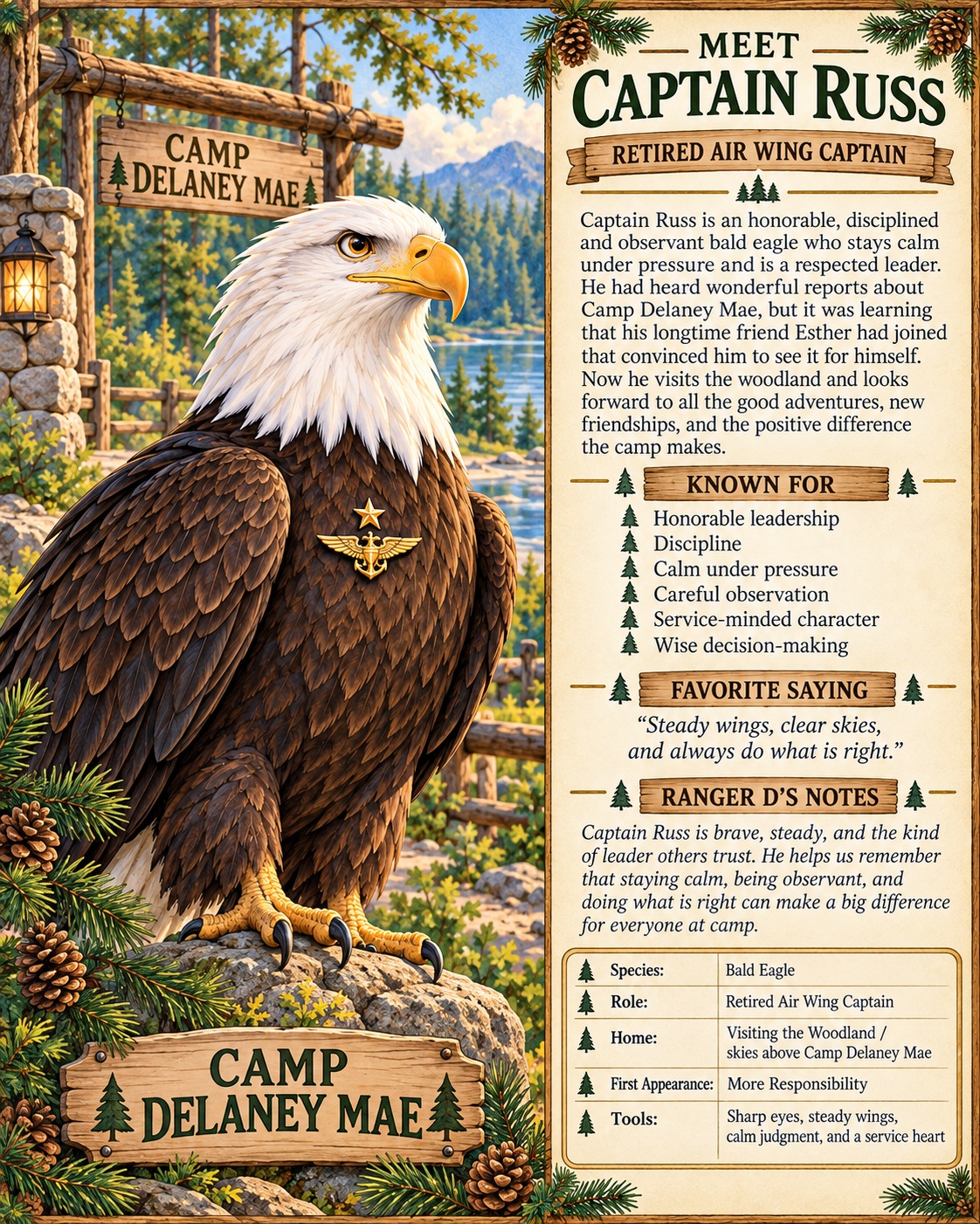 Captain Russ bald eagle character card