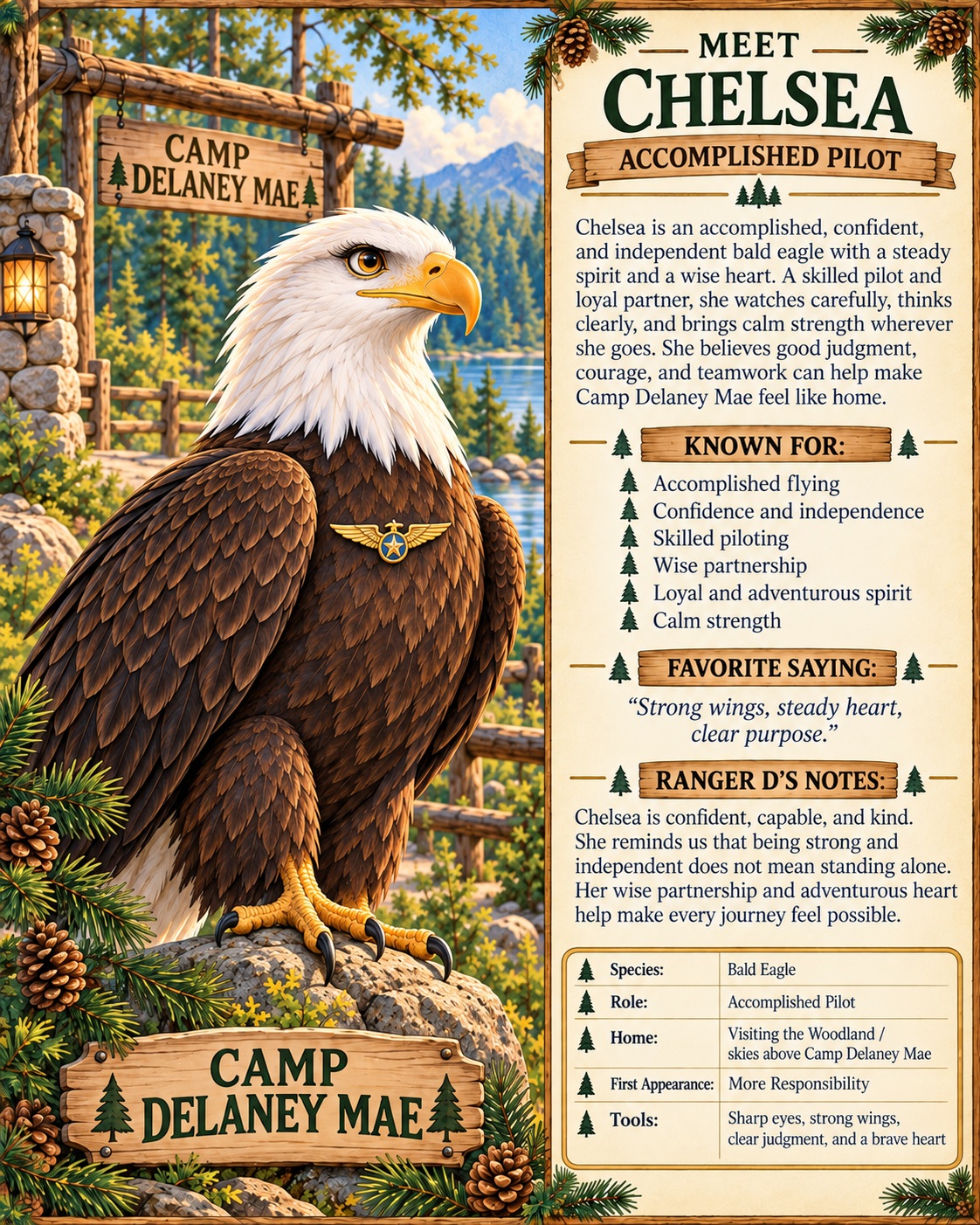 Chelsea bald eagle accomplished pilot character card