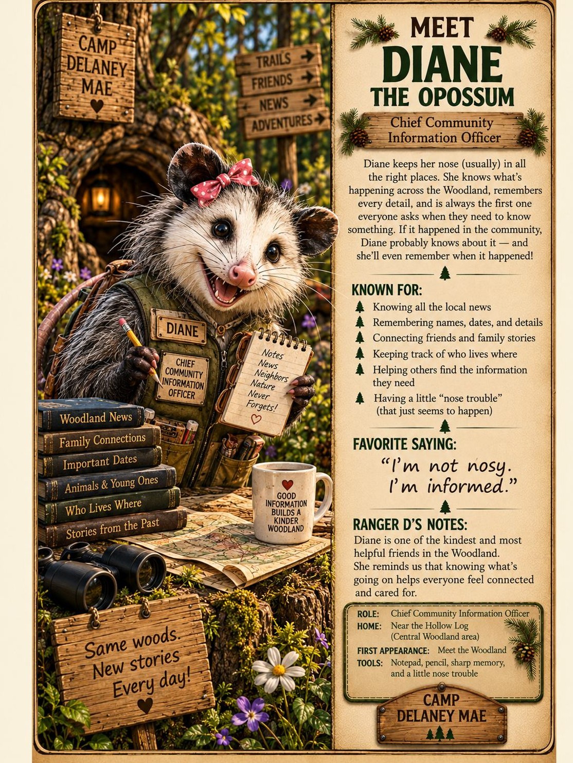 Diane the Opossum character card