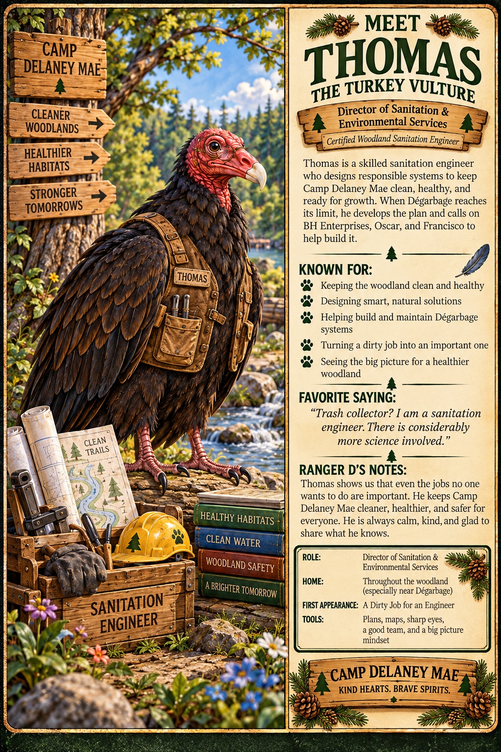 Thomas the Turkey Vulture sanitation engineer character card